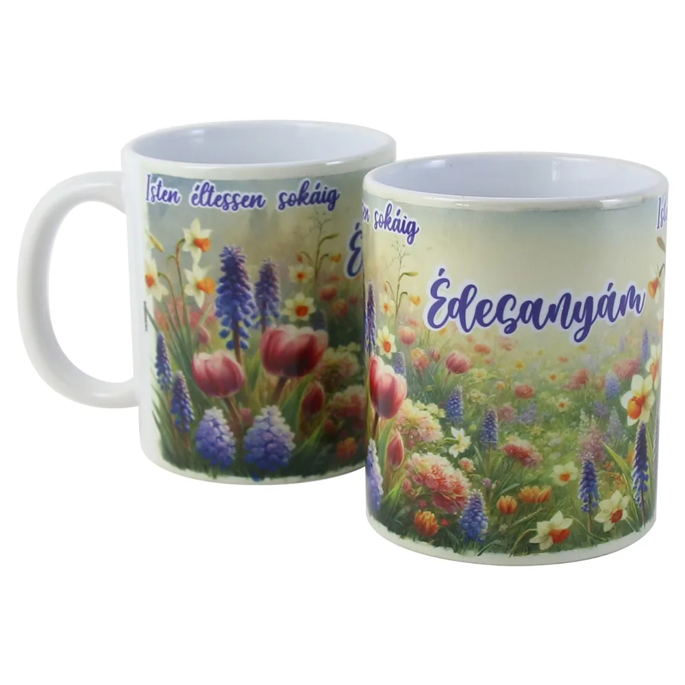 Cana ceramica "Edesanyam, Isten eltessen sokaig!", 330 ml, flori