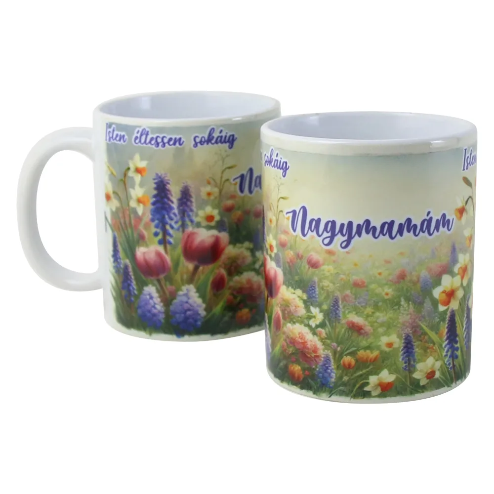Cana ceramica "Nagymamam, Isten eltessen sokaig!", 330 ml, flori