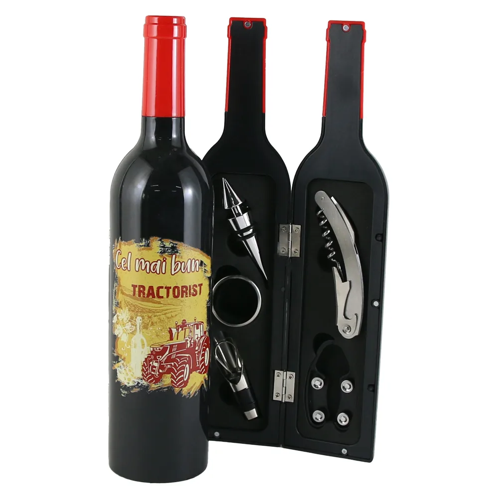 Set 5 accesorii de vin "Cel mai bun Tractorist", in forma de sticla, 7x32 CM