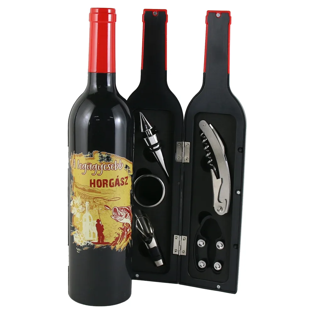 Set 5 accesorii de vin "A legugyesebb Horgasz", in forma de sticla, 7x32 CM