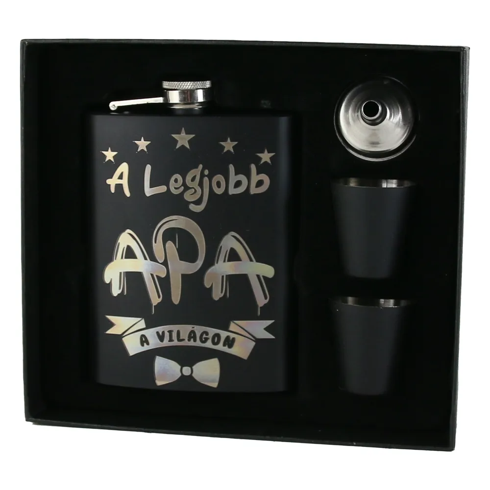 Set cadou "A legjobb Apa a vilagon",  Plosca cu palnie si 2 pahare