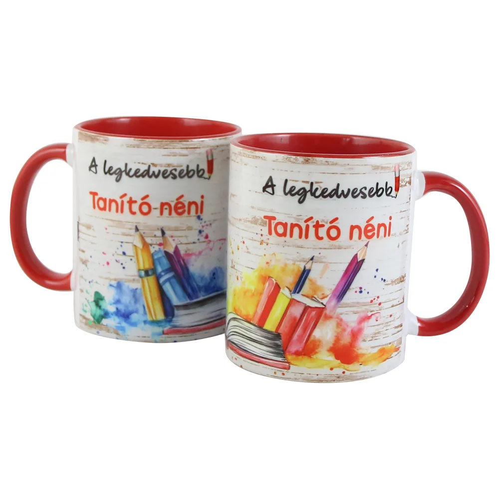 Cana ceramica "A legkedvesebb Tanito neni" 330 ml, creioane colorate