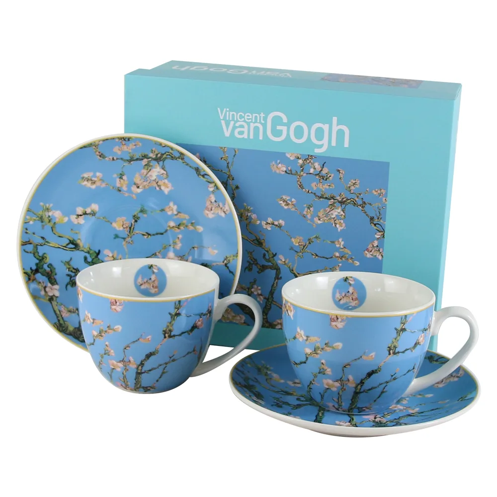 Set 2 cesti cu farfurii din portelan 270 ml "Almond Blossom"de V. van Gogh, in cutie decorativa