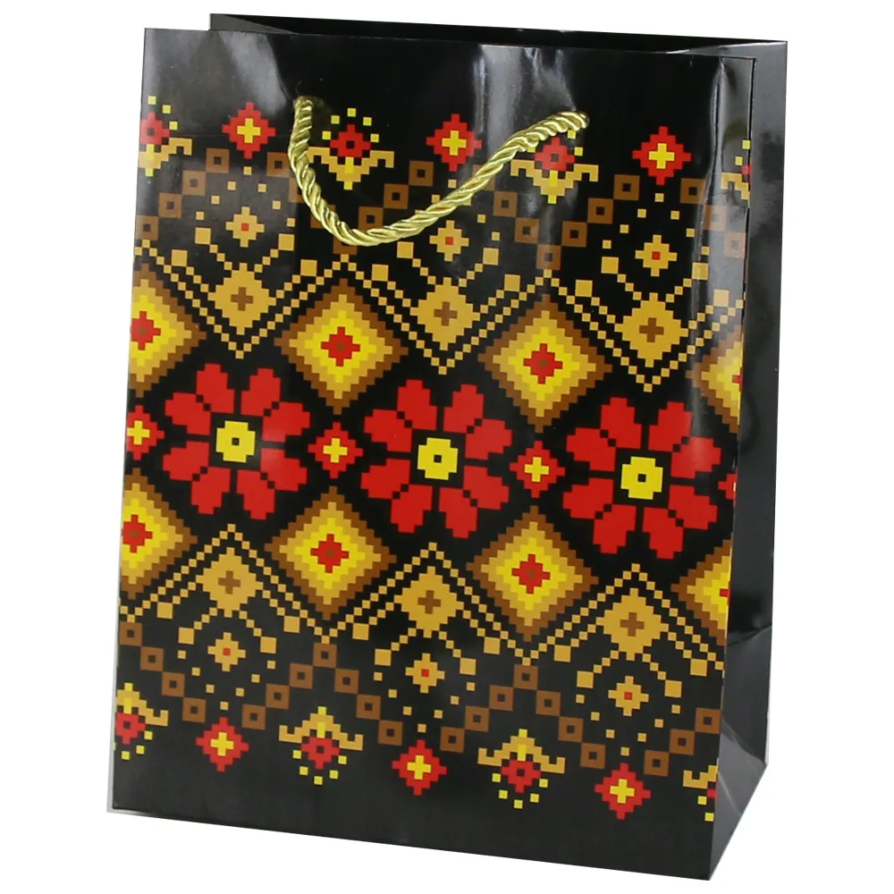 Punga cadou cu motive traditionale 18x23 CM negru/rosu/galben