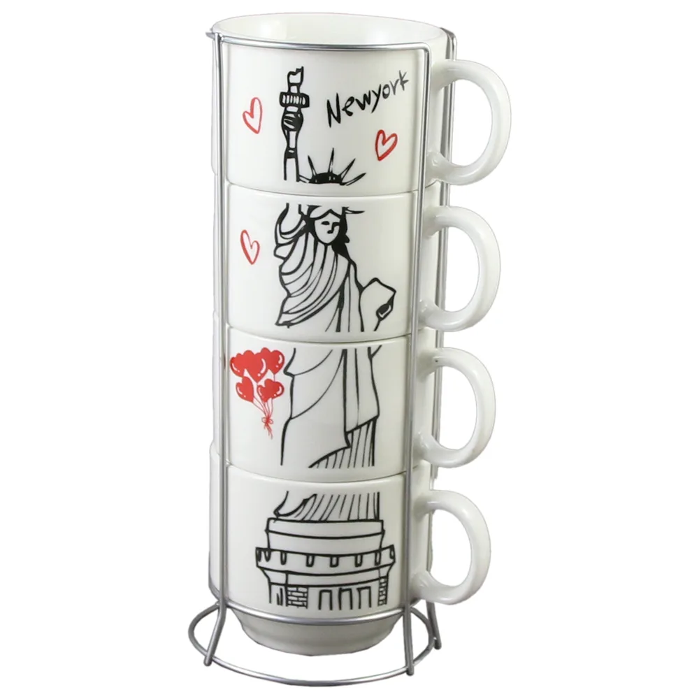Set 4 cesti din ceramica cu suport metalic, 150 ml, Turnul Eiffel - imagine 3