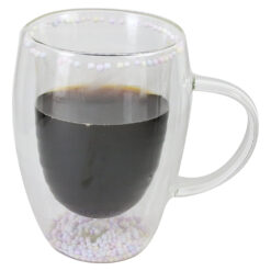 Cana de sticla cu pereti dubli 300 ml, cu pene/flori colorate - imagine 3