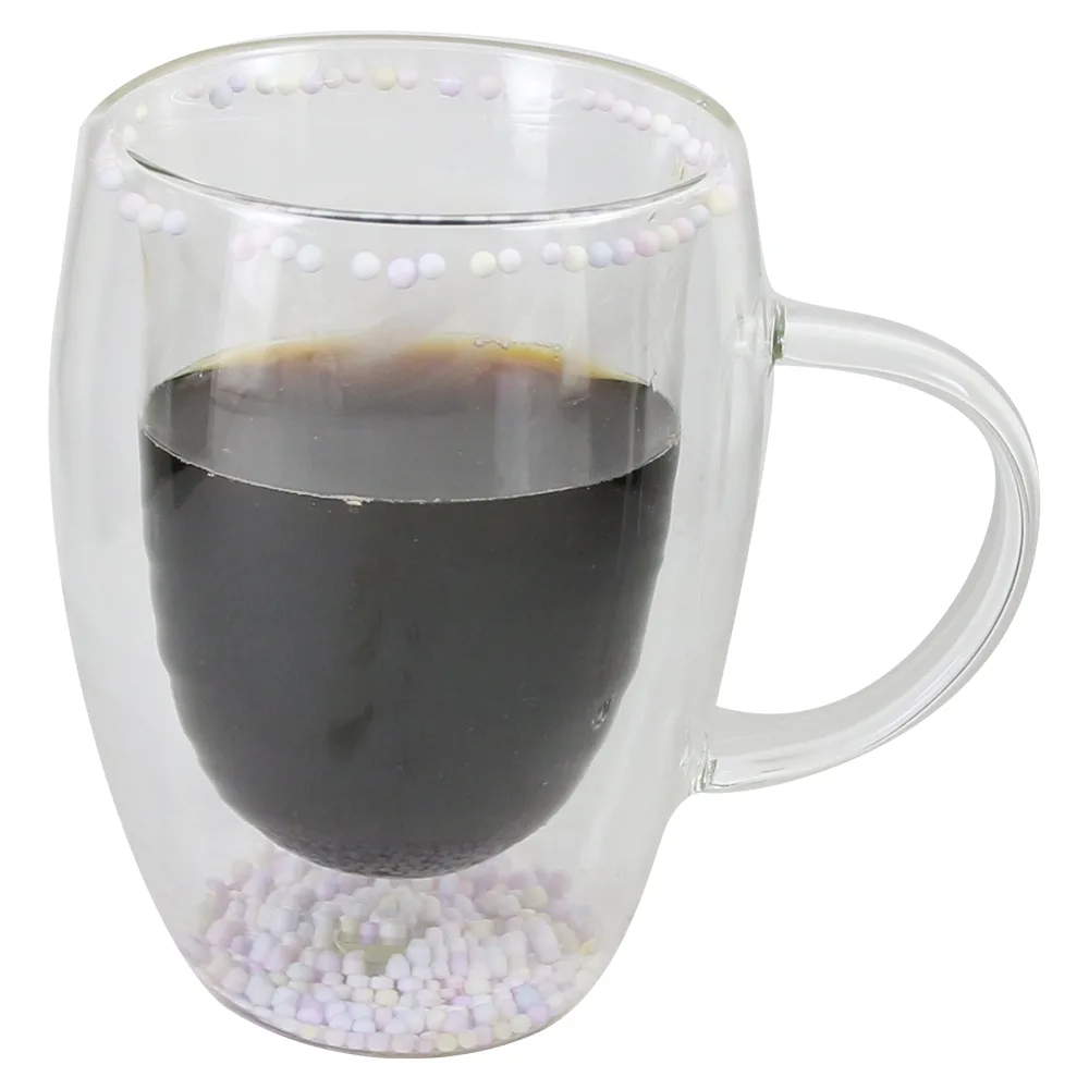 Cana de sticla cu pereti dubli 300 ml, cu pene/flori colorate - imagine 3