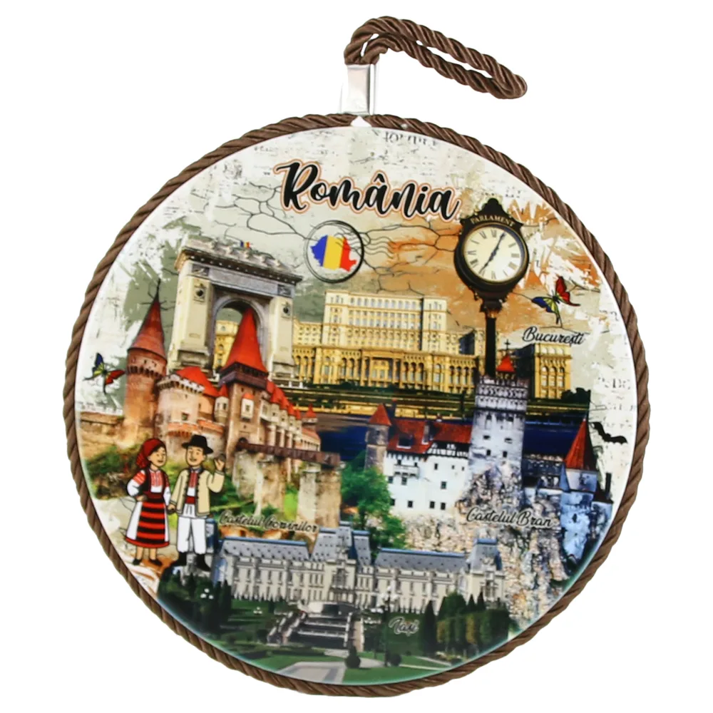 Decor perete rotund din ceramica Romania 17 cm Castele