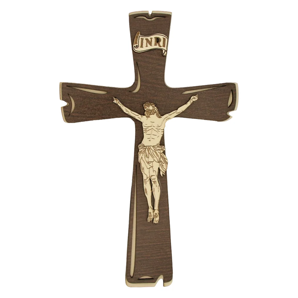 Cruce din lemn cu Isus rastignit 13 x 20 cm,  maro