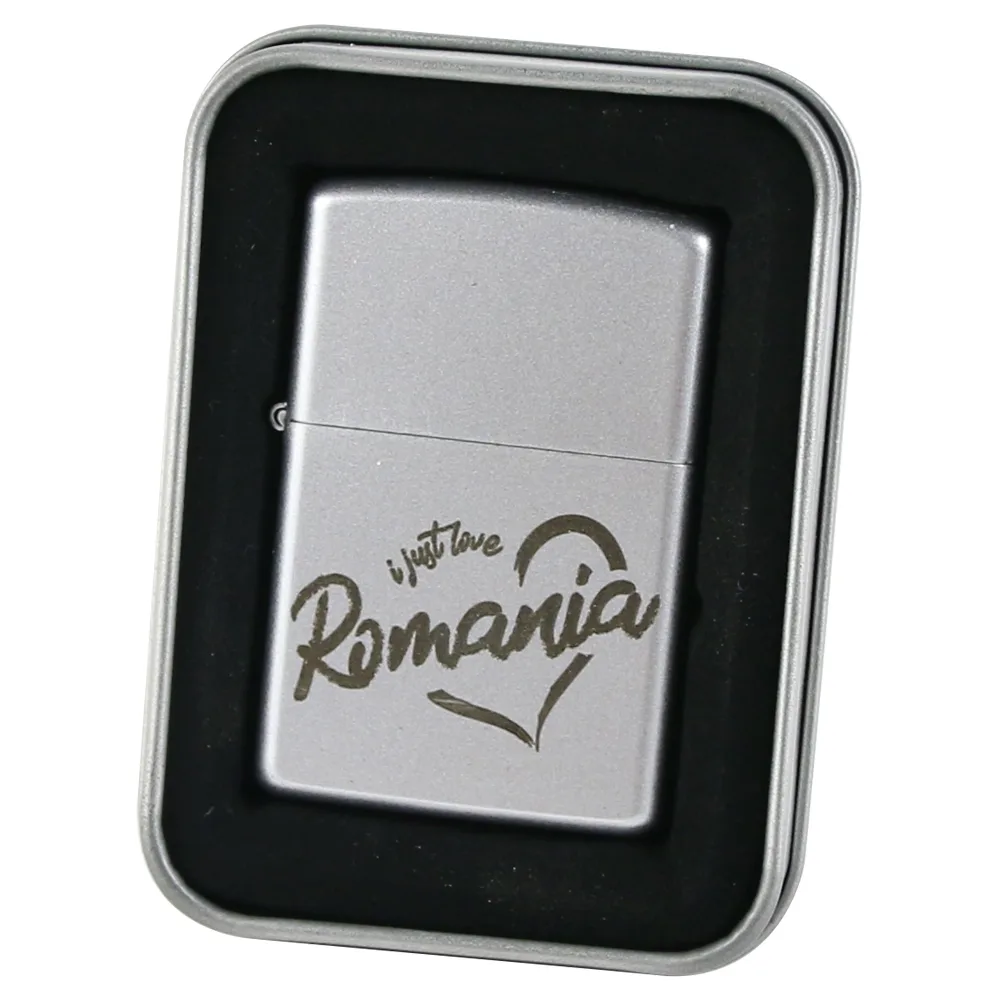 Bricheta metalica "I just love Romania", 3x5 CM, argintiu