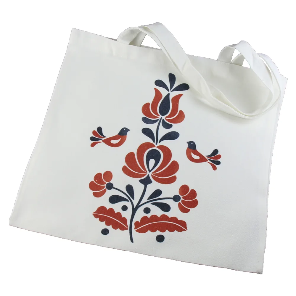 Sacosa din textil cu motive florale si pasari 38 x 40 cm
