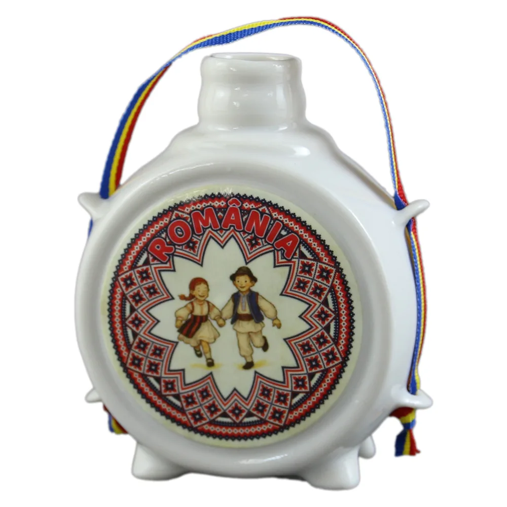 Plosca decorativa "Romania" 9 CM, Copii in port popular
