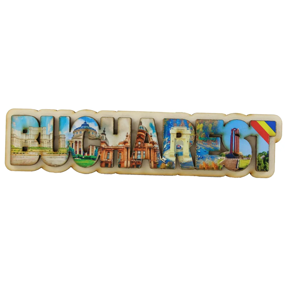 Magnet frigider din lemn "Bucharest" 17x4 CM, colaj