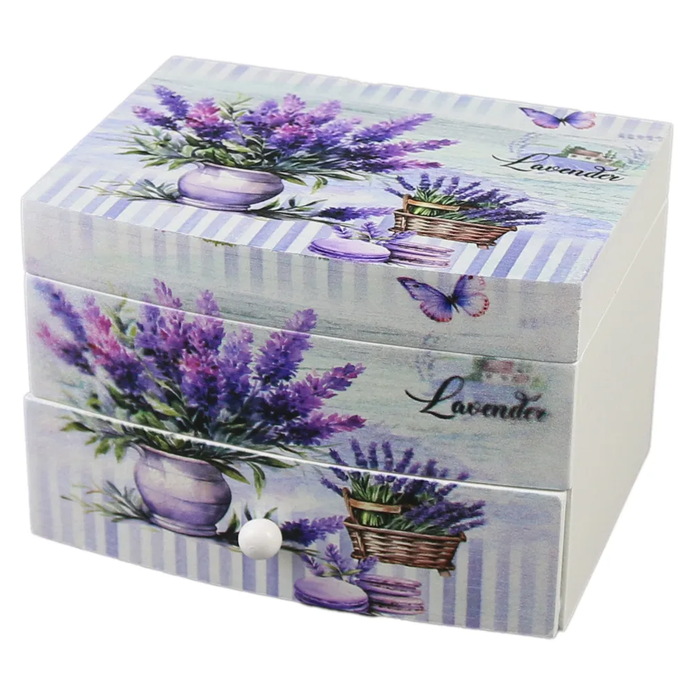 Cutie bijuterii muzicala, din lemn 13x10x9.5 cm, Lavender