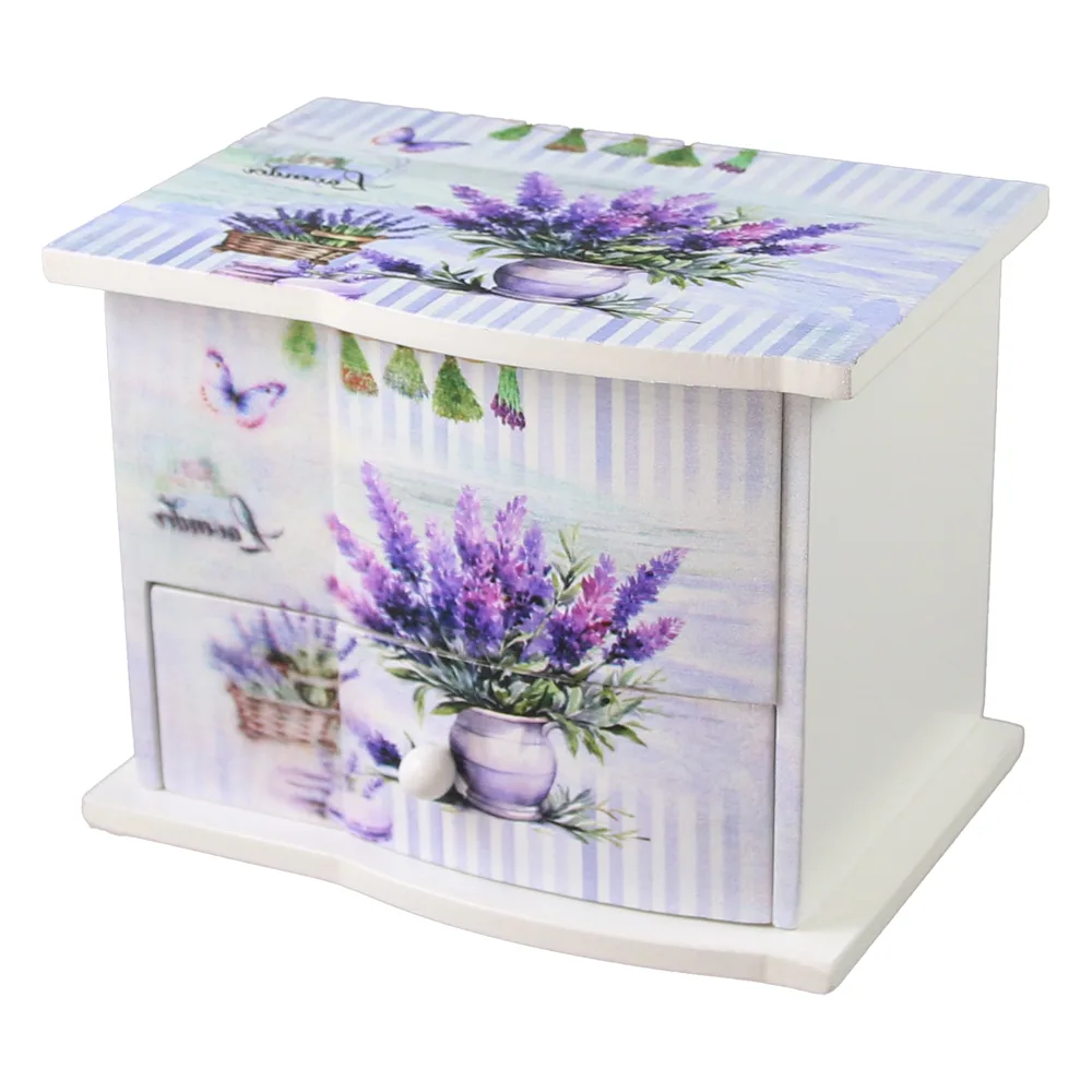 Cutie de bijuterii muzicala din lemn cu oglinda 14.5 x 10 x 11 cm, Lavender