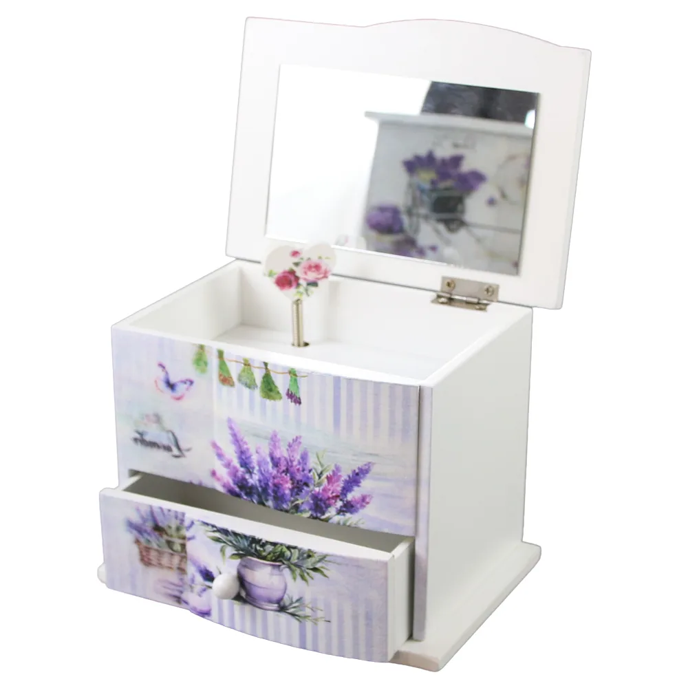 Cutie de bijuterii muzicala din lemn cu oglinda 14.5 x 10 x 11 cm, Lavender - imagine 3