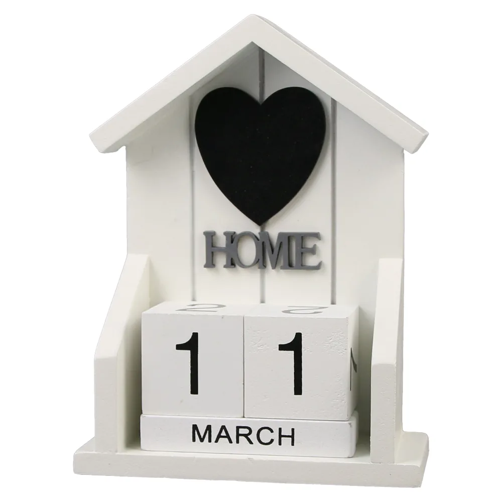 Calendar Perpetuu din lemn 12x16 CM, Alb cu inimioara