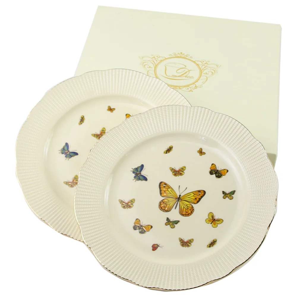Set 2 farfurii desert 20.5 CM, din portelan "Butterflies", in cutie decorativa