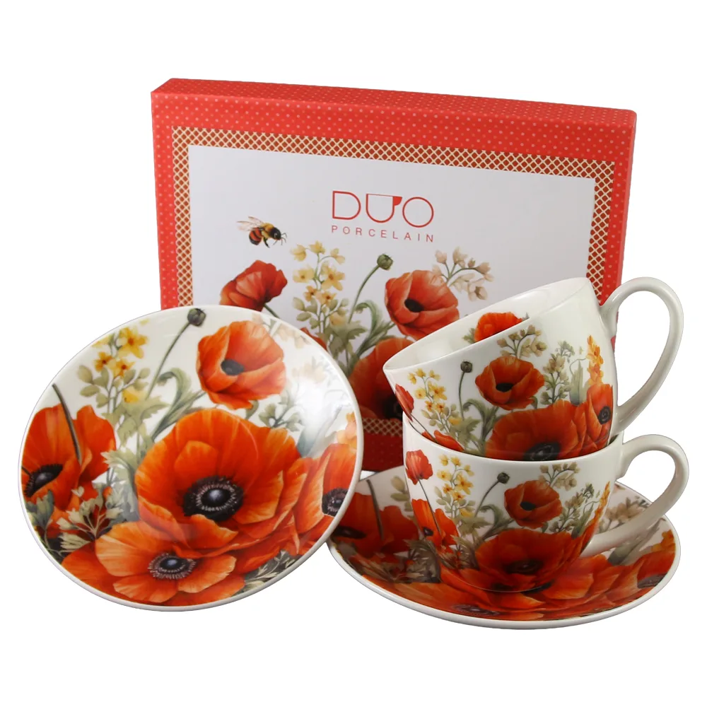 Set 2 cesti cu farfurii din portelan 270 ml "Poppies" in cutie decorativa - imagine 2