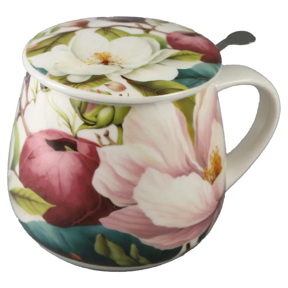 Cana portelan cu infuzor metalic si capac 430 ml "Magnolie" in cutie decorativa - imagine 2
