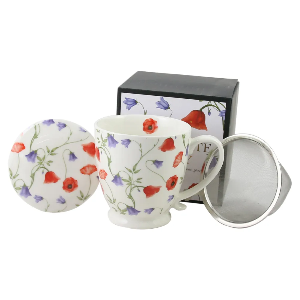 Cana portelan cu infuzor metalic si capac 510 ml, "Angela", in cutie decorativa