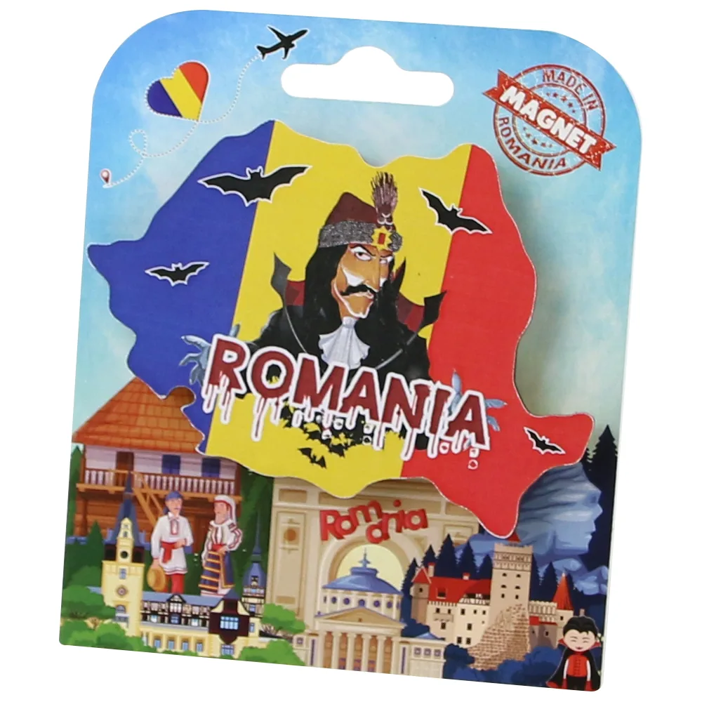 Magnet decorativ Harta Romaniei din lemn 9x6.5 CM, Dracula