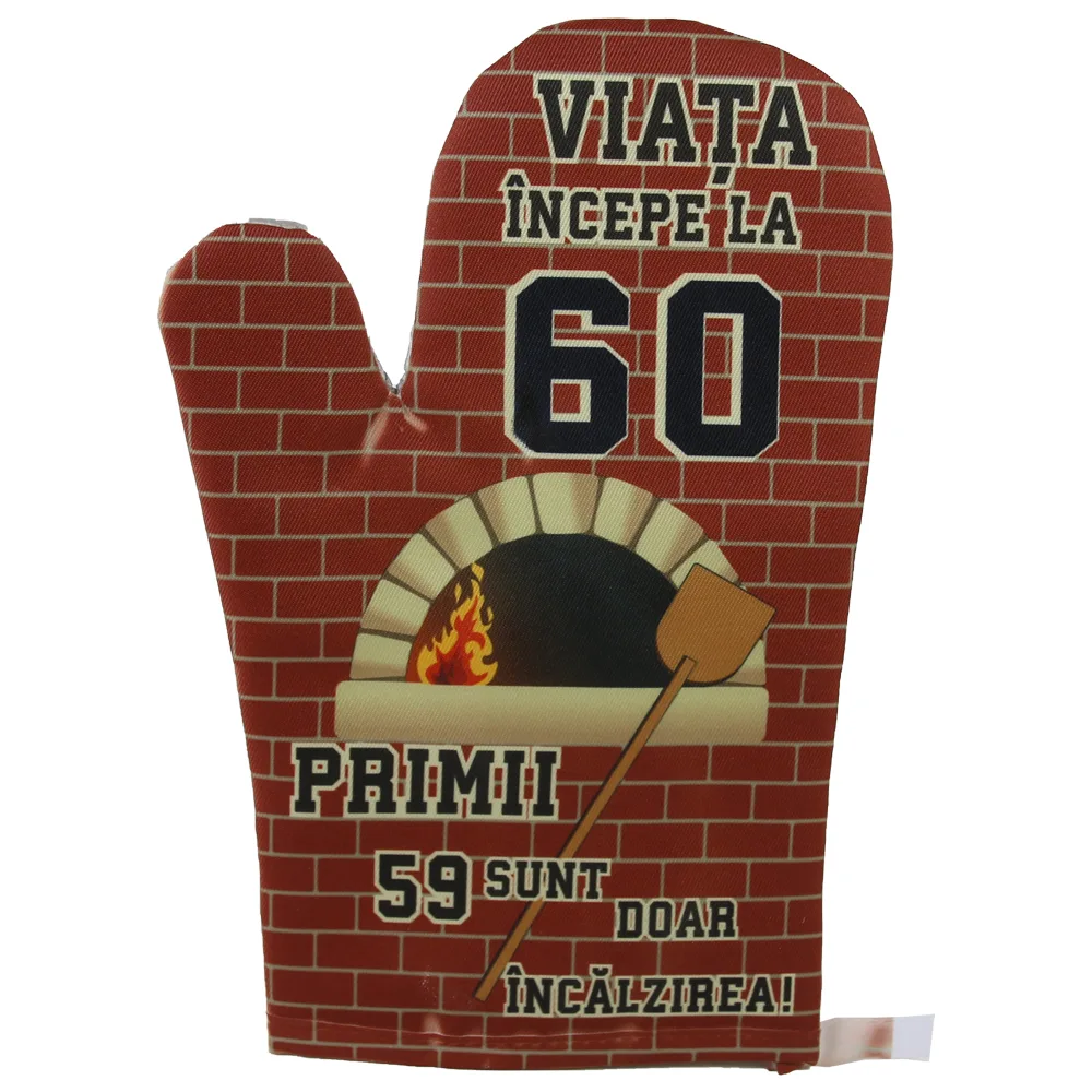 Manusa de bucatarie "Viata incepe la 60", din textil, 27 CM