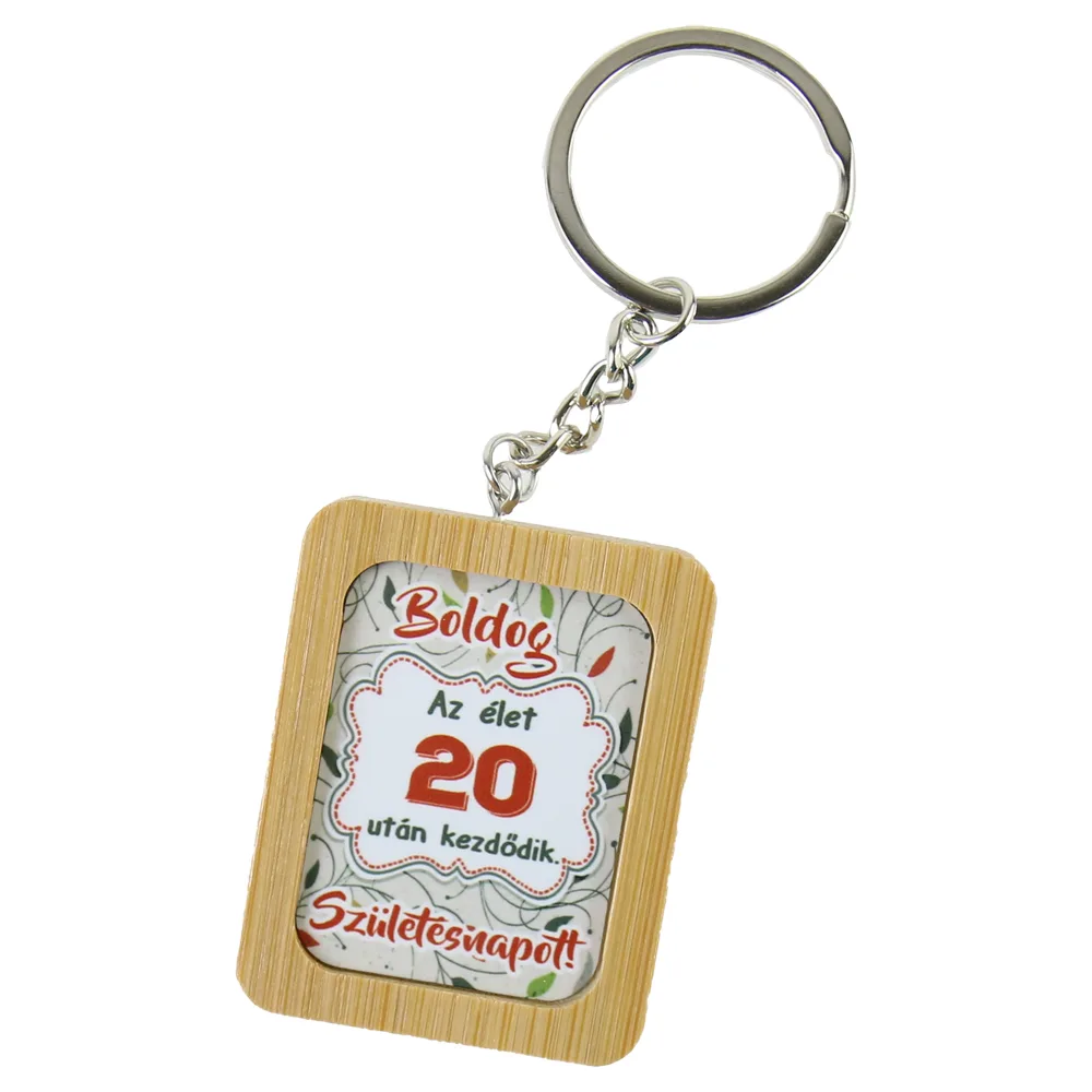 Breloc din bambus "Boldog 20. Szuletesnapot!" 4x5 CM