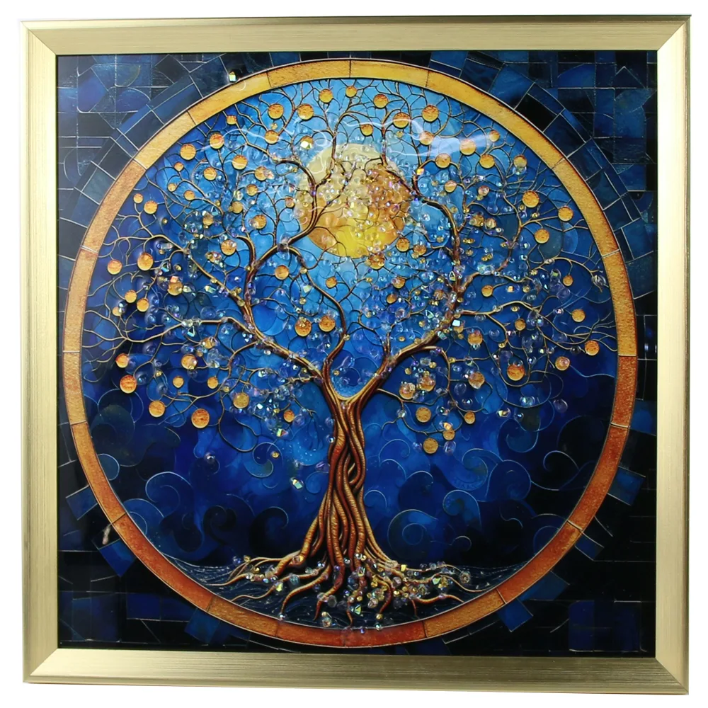Tablou 3D cu pietricele stralucitoare 40 x 40 cm Copacul vietii cu luna