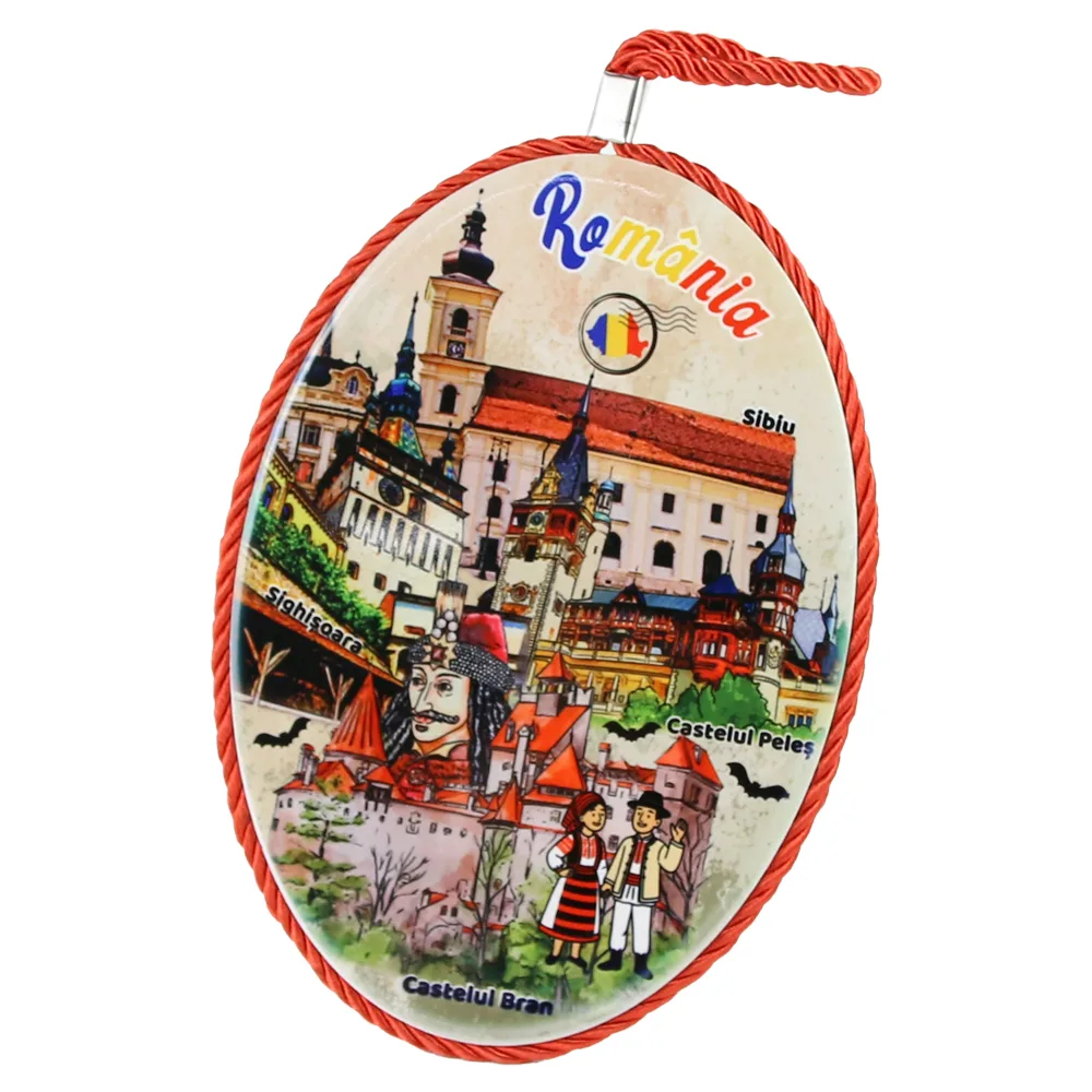 Decor perete oval din ceramica Romania 14 x 20 cm Cladiri faimoase