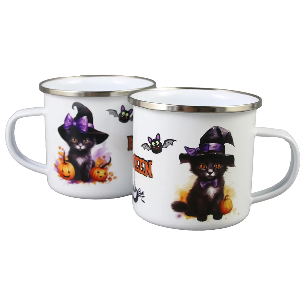 Cana metalica emailata "Halloween" 240 ml, Pisica neagra