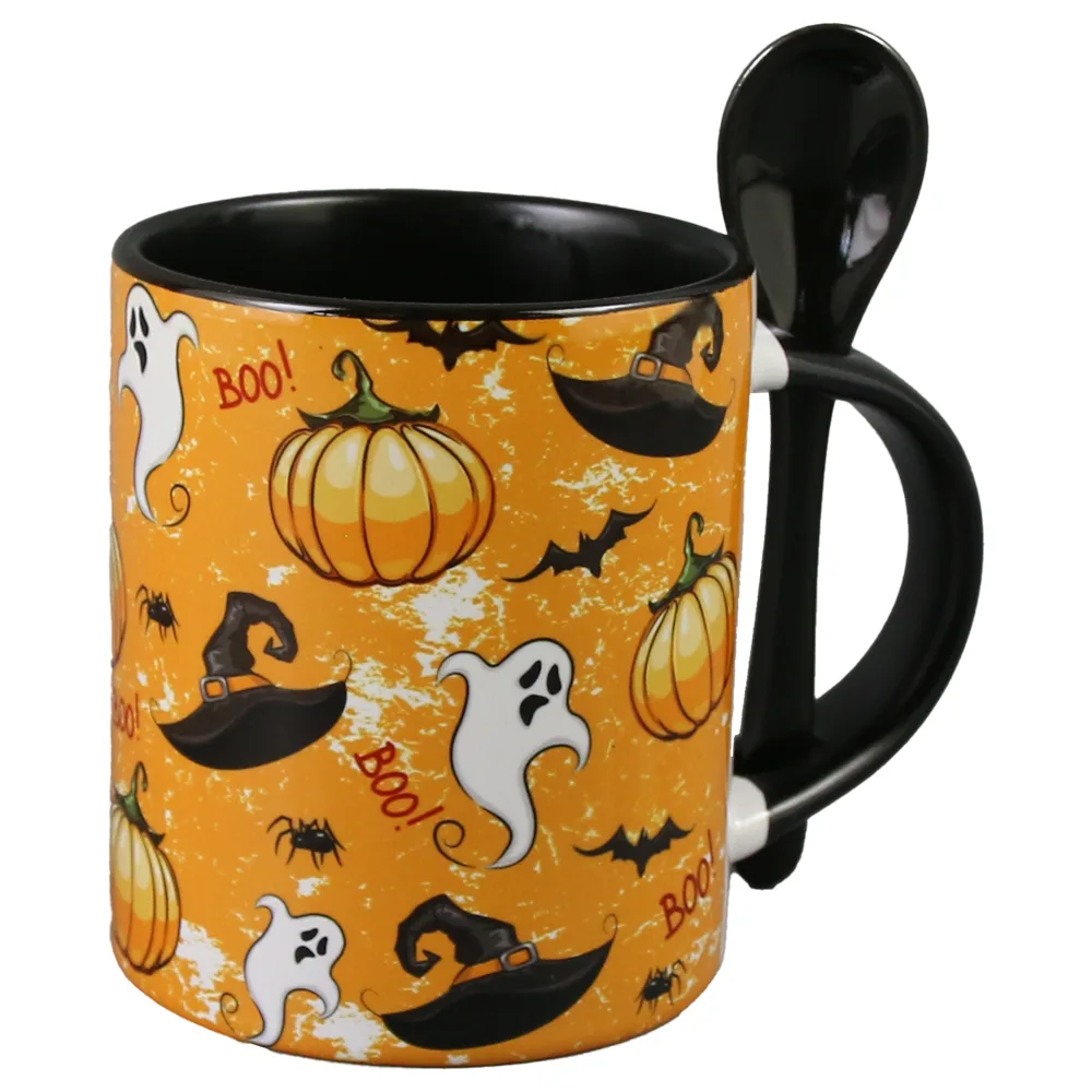 Cana ceramica cu lingurita Halloween 330 ml Fantome