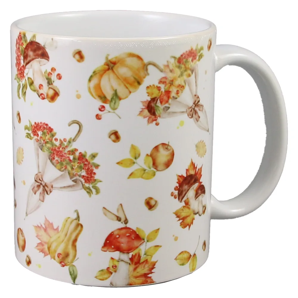 Cana ceramica de toamna cu umbrele si ciuperci 330 ml