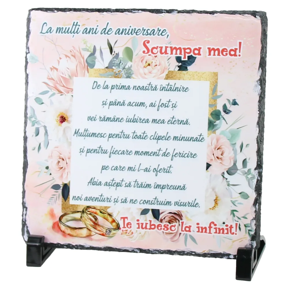 Placa ardezie "La multi ani de aniversare, Scumpa mea!..." 19x19 CM