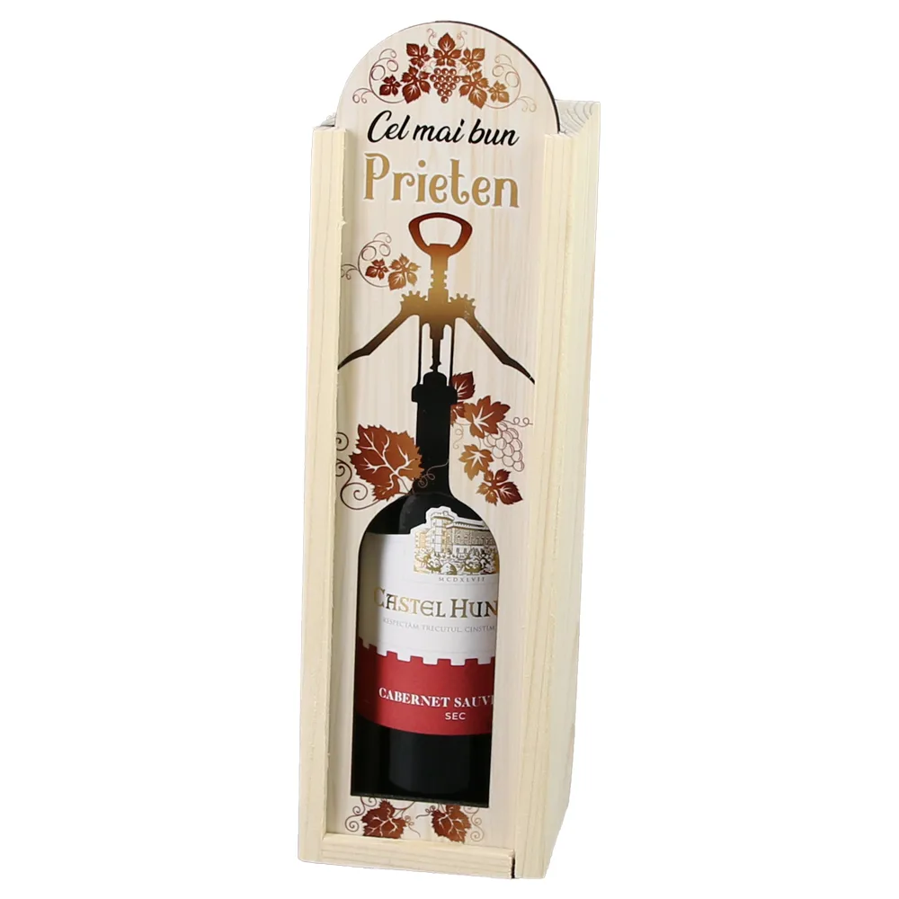 Cutie din lemn cu sticla de vin 187 ml "Cel mai bun Prieten" 7 x 24 cm
