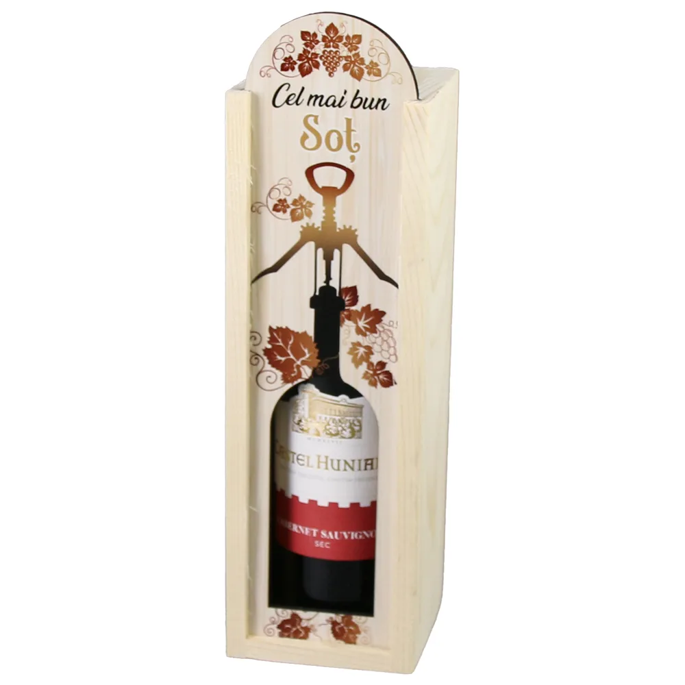 Cutie din lemn cu sticla de vin 187 ml "Cel mai bun Sot" 7 x 24 cm