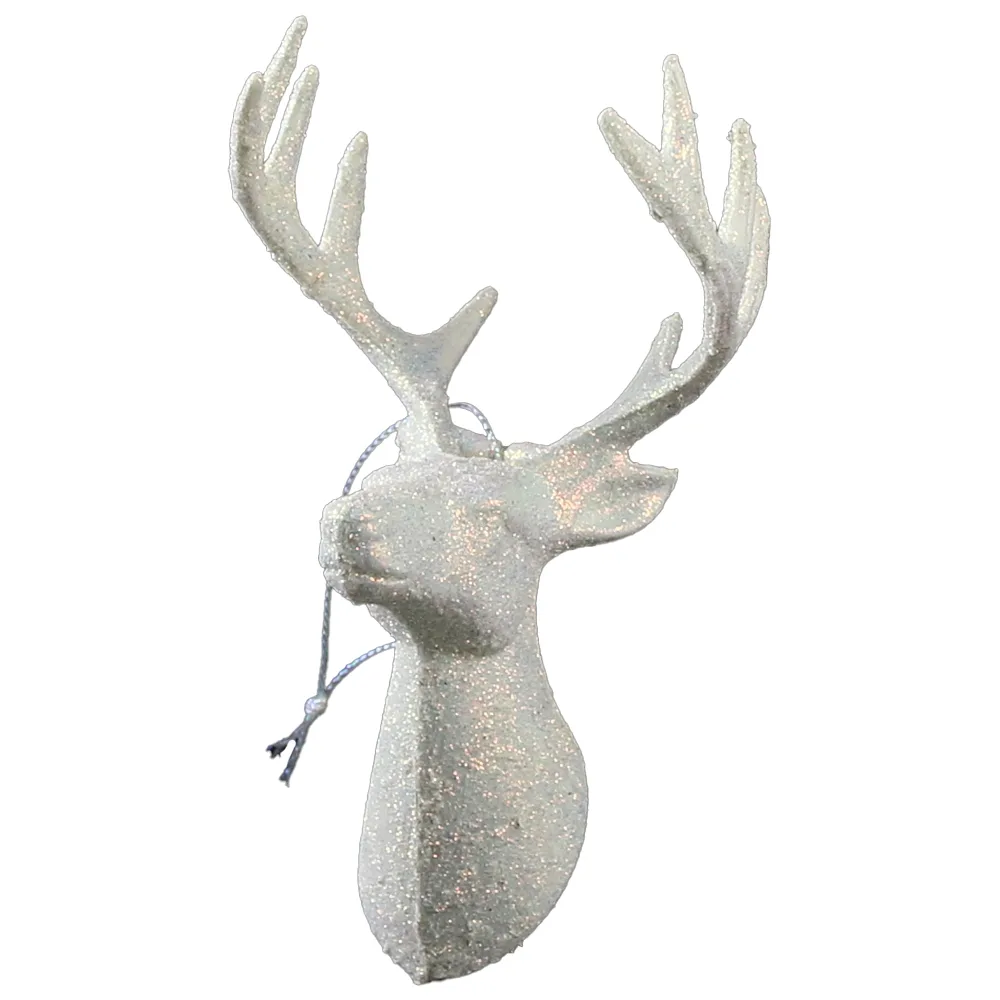 Ornament de brad 12 CM, Cerb din acril, alb cu glitter