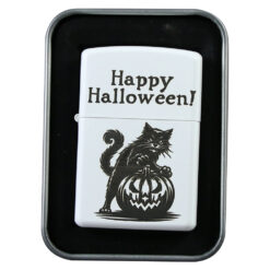 Bricheta metalica "Happy Halloween!" 4 x 5.5 cm, Pisica cu dovleac