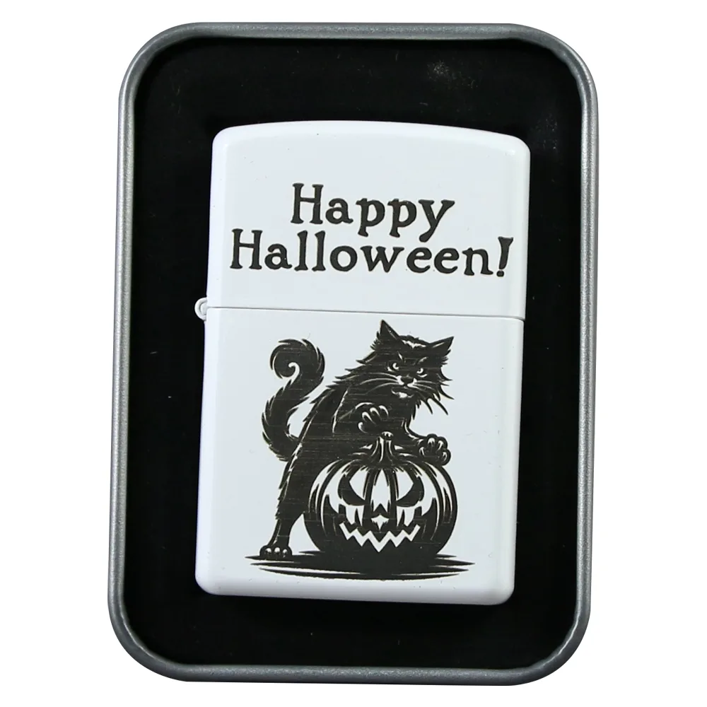 Bricheta metalica "Happy Halloween!" 4 x 5.5 cm, Pisica cu dovleac