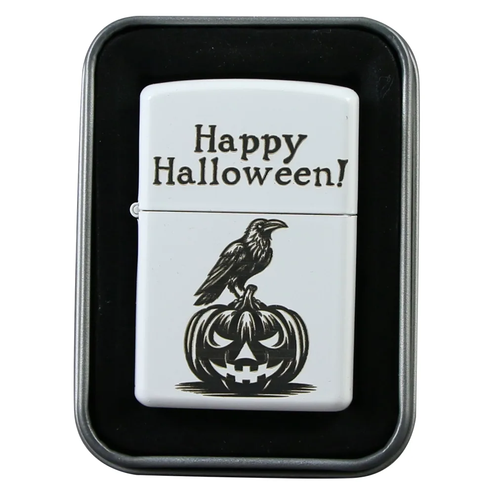 Bricheta metalica "Happy Halloween!" 4 x 5.5 cm, Corb cu dovleac