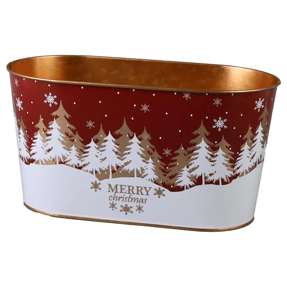 Ghiveci oval din metal 23x11 CM, Merry Christmas