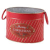 Ghiveci oval din metal "Merry Christmas", 18x14 CM, rosu/aur