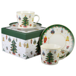 Alternative view of Set 2 cesti cu farfurii, din portelan, Around Christmas Tree, 250 ml, in cutie decorativa, Brad de Craciun