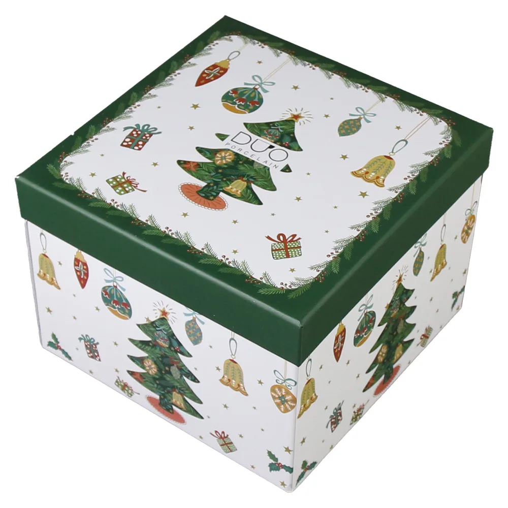 Set 2 cesti cu farfurii, din portelan, Around Christmas Tree, 250 ml, in cutie decorativa, Brad de Craciun - imagine 3