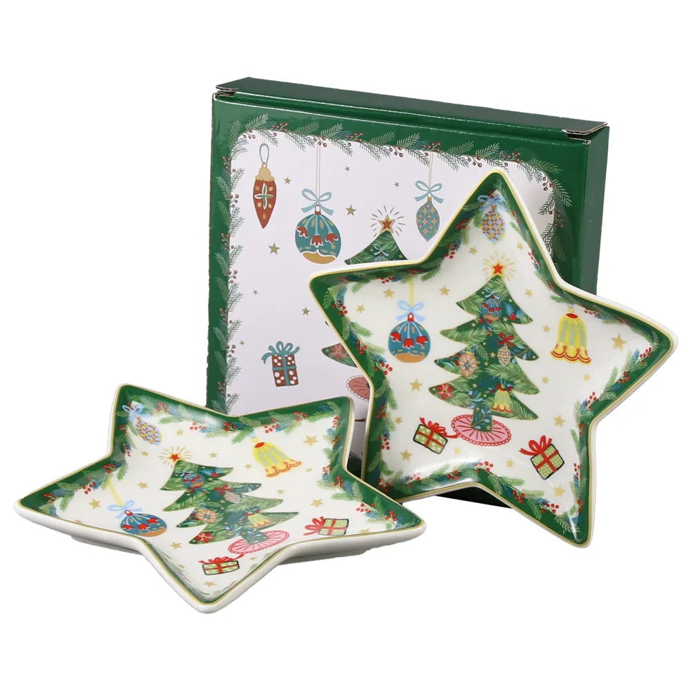 Set 2 platouri stea din portalan 15 CM, Around Christmas Tree, in cutie decorativa, Brad de Craciun - imagine 2