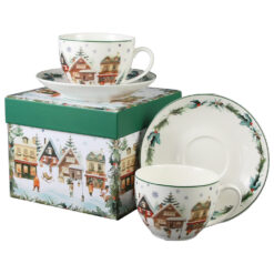 Alternative view of Set 2 cesti cu farfurii, din portelan, Christmas Village, 270 ml, in cutie decorativa, Sat de Craciun