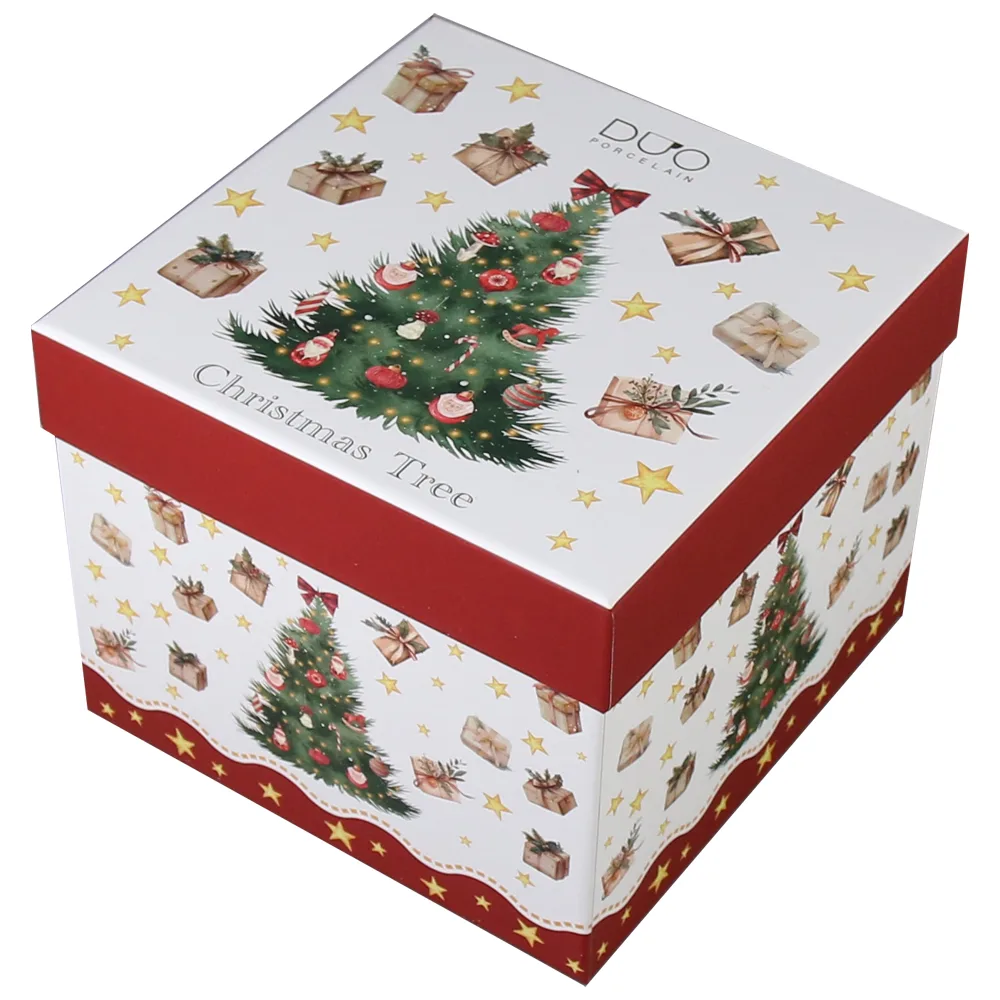 Set 2 cesti cu farfurii, din portelan, Christmas Tree, 270 ml, in cutie decorativa, Brad de Craciun - imagine 3