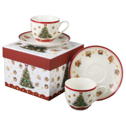 Alternative view of Set 2 cesti espresso cu farfurii, din portelan, Christmas Tree, 90 ml, in cutie decorativa, Brad de Craciun