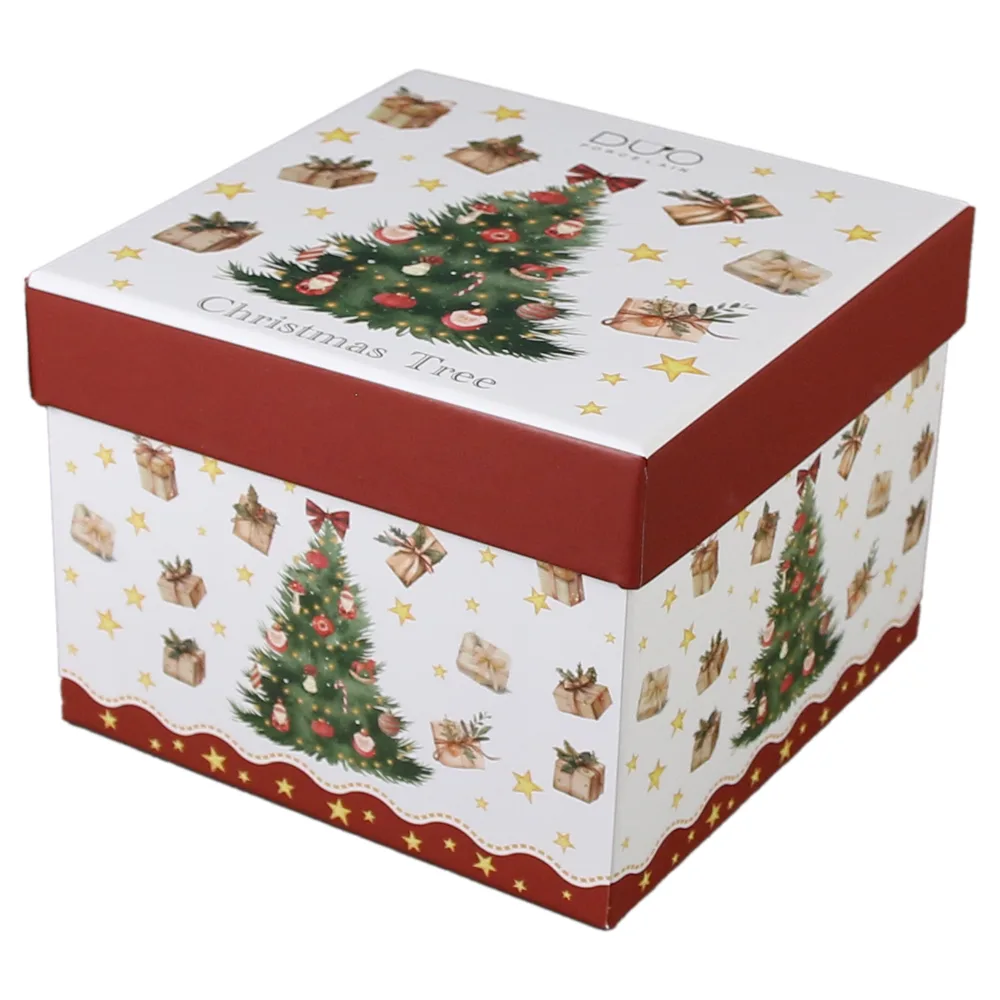 Set 2 cesti espresso cu farfurii, din portelan, Christmas Tree, 90 ml, in cutie decorativa, Brad de Craciun - imagine 3