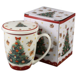 Alternative view of Cana portelan cu infuzor metalic si capac, Christmas Tree, 360 ml, in cutie decorativa, Brad de Craciun